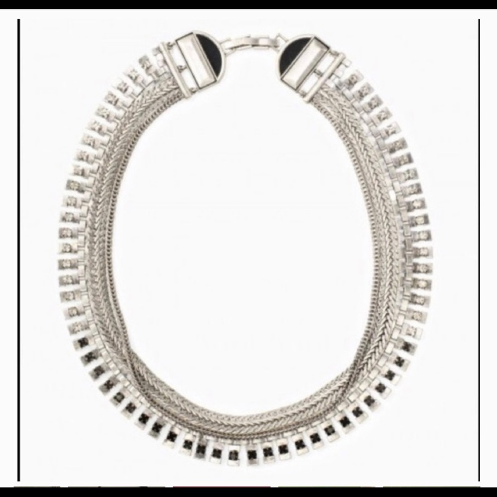 Stella & Dot Electra statement necklace silver black gray stones rhinestones